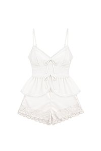 Lacey Lace Trim Co-ord Set in White