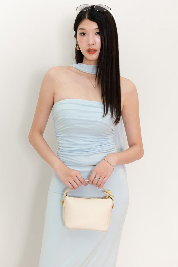 Cottie Co-ord Ruched Top With Sash in Light Blue