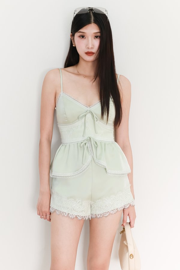 Lacey Lace Co-ord Peplum Top in Soft Mint