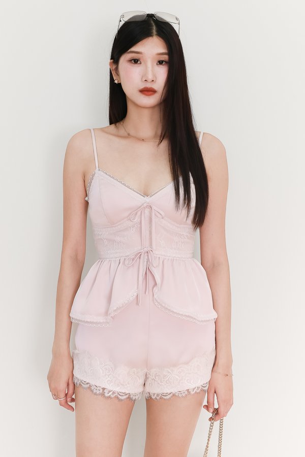 Lacey Lace Co-ord Peplum Top in Pastel Pink