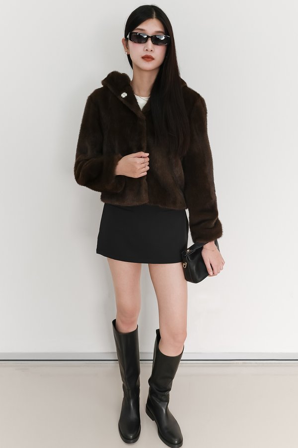 Fable Furry Jacket in Dark Brown