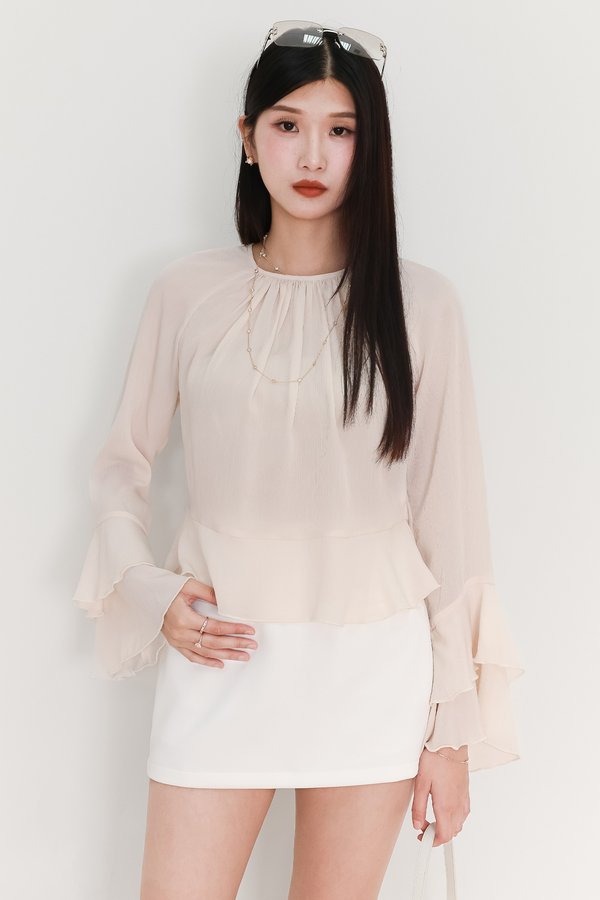 SALES EXCLUSIVE | Tenrie Textured Sleeved Top Tube Set in Nude Cream