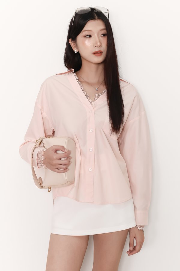 Loe Lace Trim Shirt in Light Pink