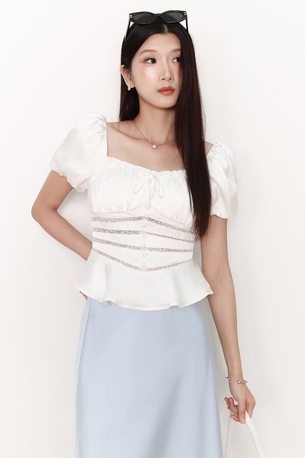 Perla Puffy Sleeved Top in White