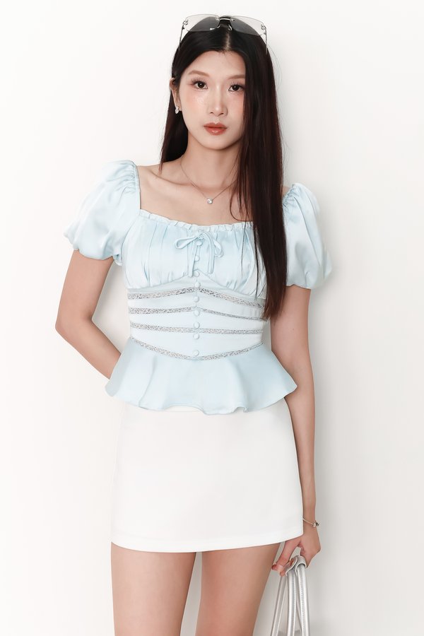 Perla Puffy Sleeved Top in Teal