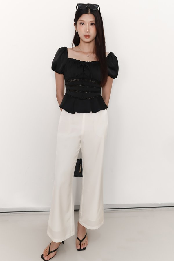 Perla Puffy Sleeved Top in Black