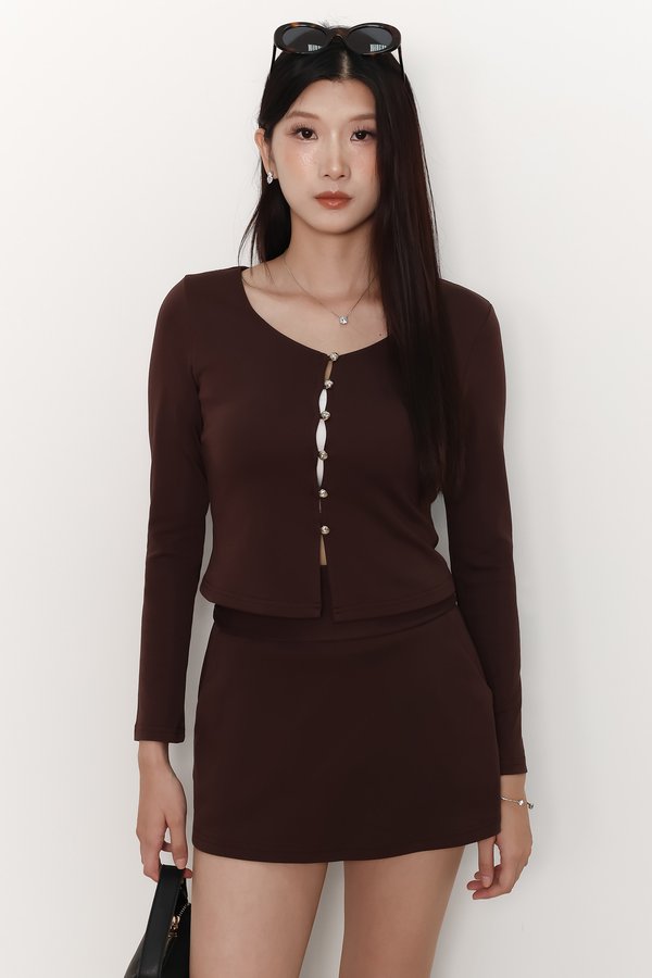 Caedi Cardigan Co-ord Set in Dark Brown
