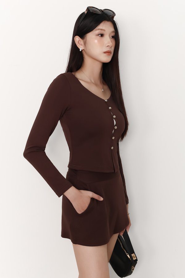 Caedi Co-ord Cardigan Top in Dark Brown