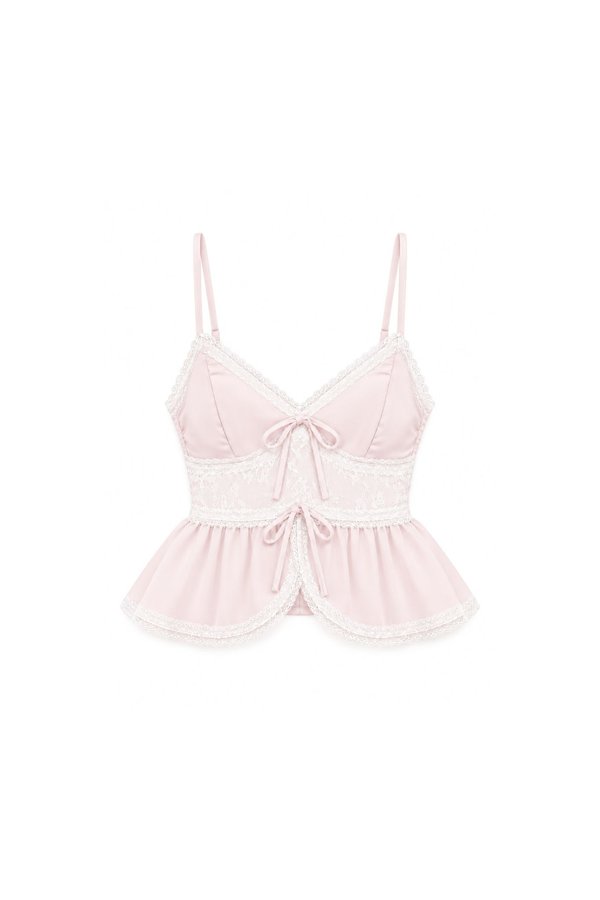 Lacey Lace Co-ord Peplum Top in Pastel Pink
