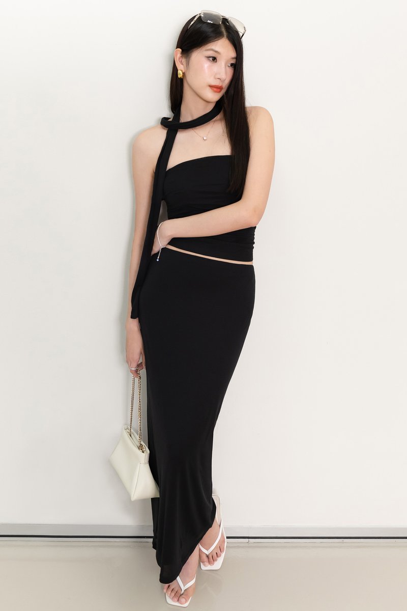 Cottie Co-ord Ruched Top With Sash in Black