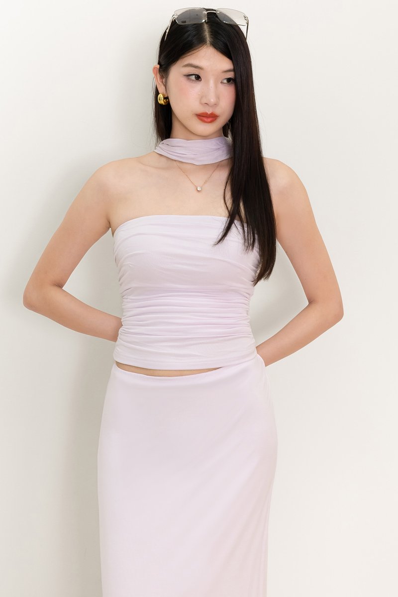Cottie Co-ord Ruched Top With Sash in Light Lilac