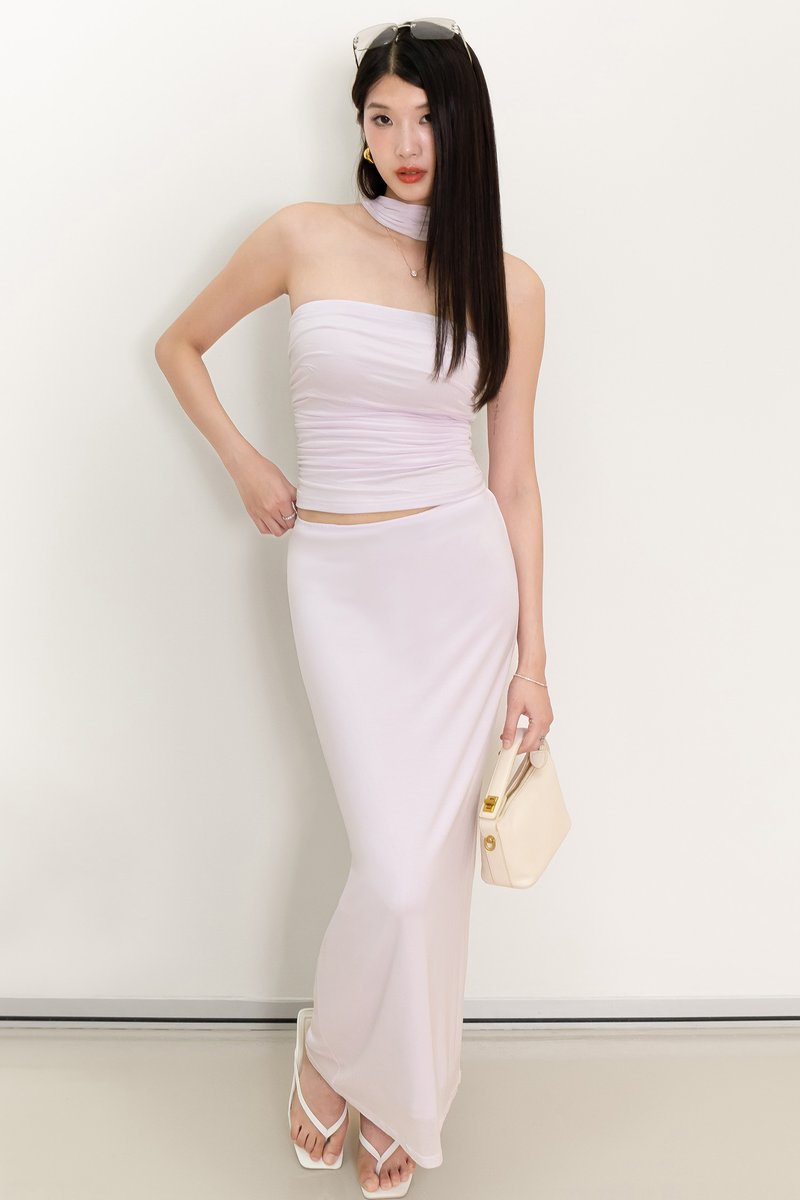 Cottie Co-ord Ruched Top With Sash in Light Lilac