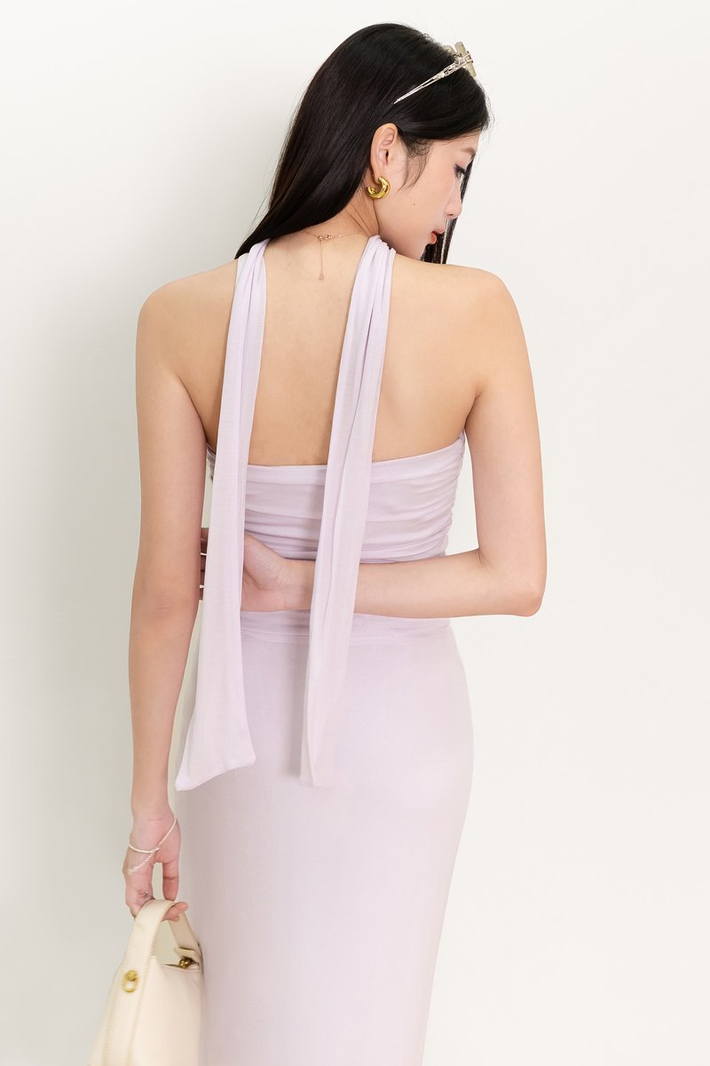 Cottie Co-ord Ruched Top With Sash in Light Lilac