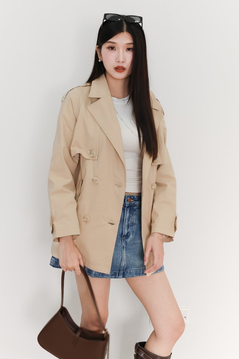 Tamie Trench Coat in Beige Khaki