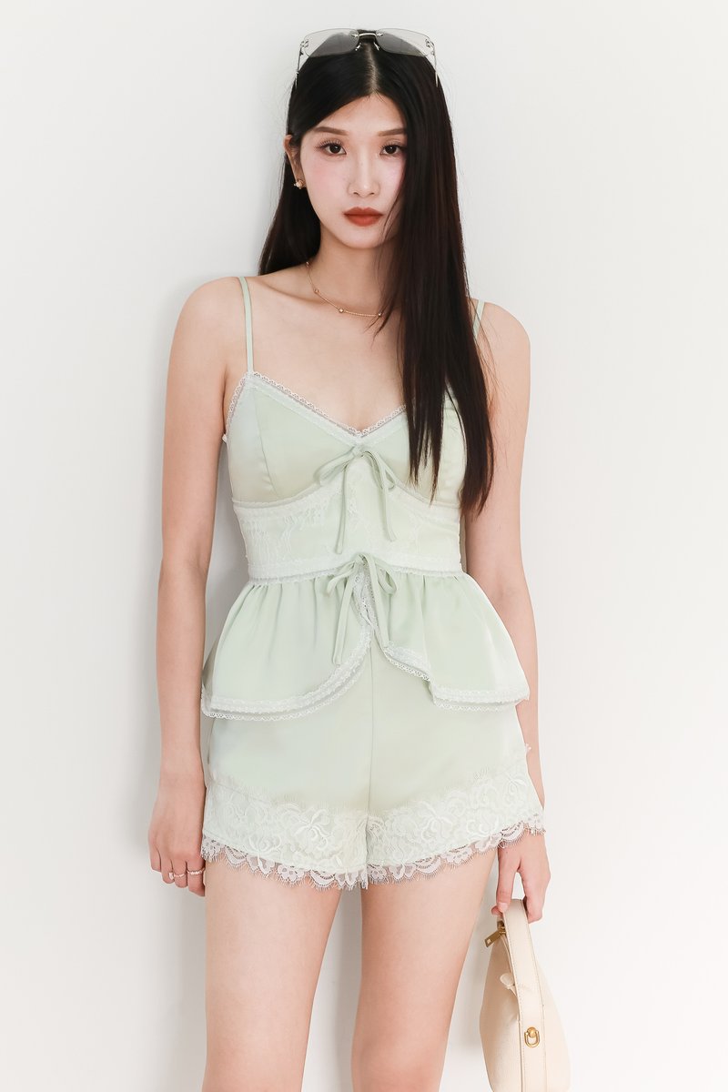 Lacey Lace Co-ord Peplum Top in Soft Mint