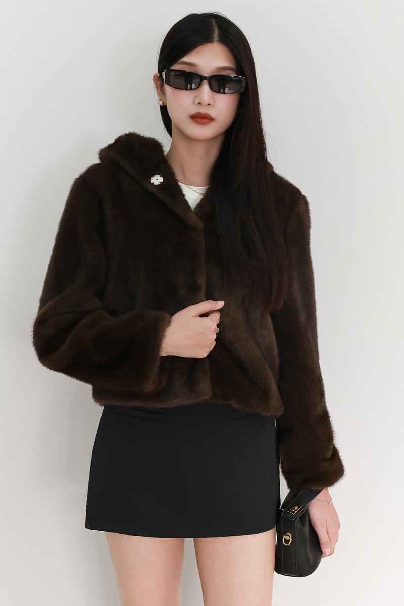 Fable Furry Jacket in Dark Brown