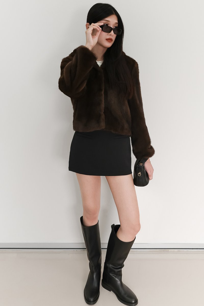 Fable Furry Jacket in Dark Brown
