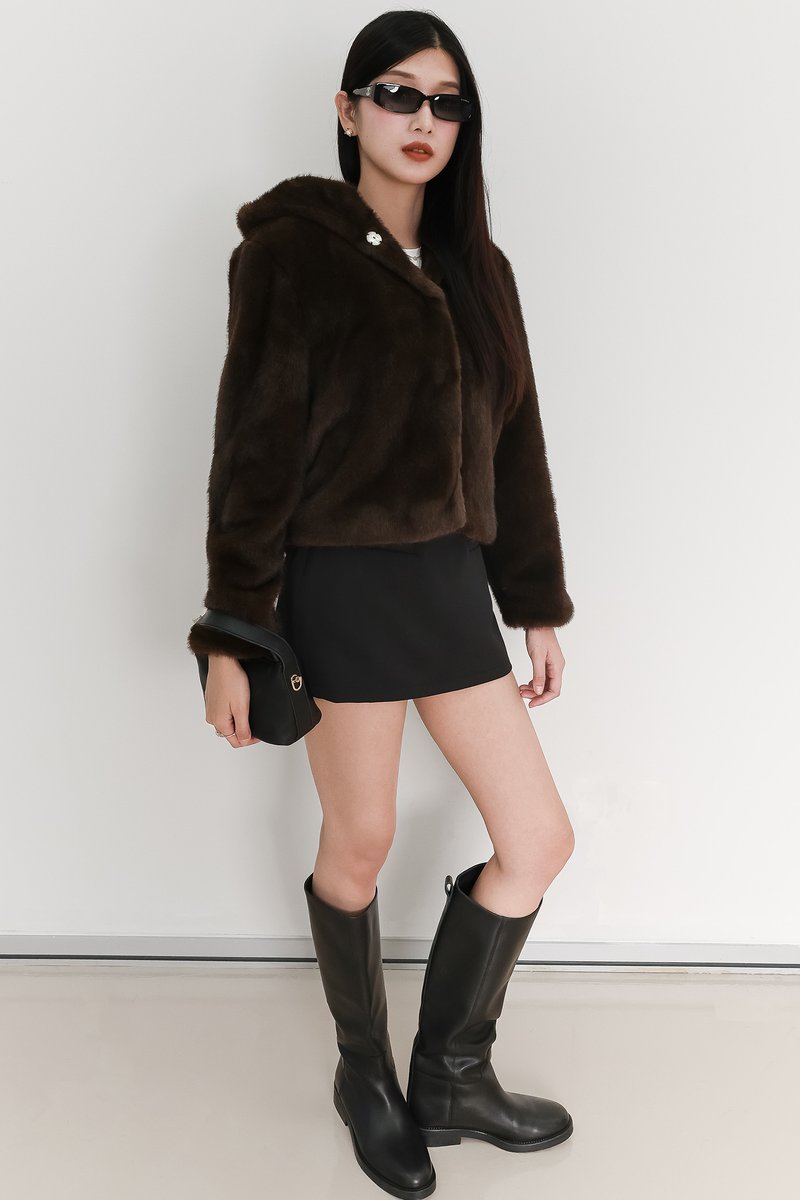 Fable Furry Jacket in Dark Brown