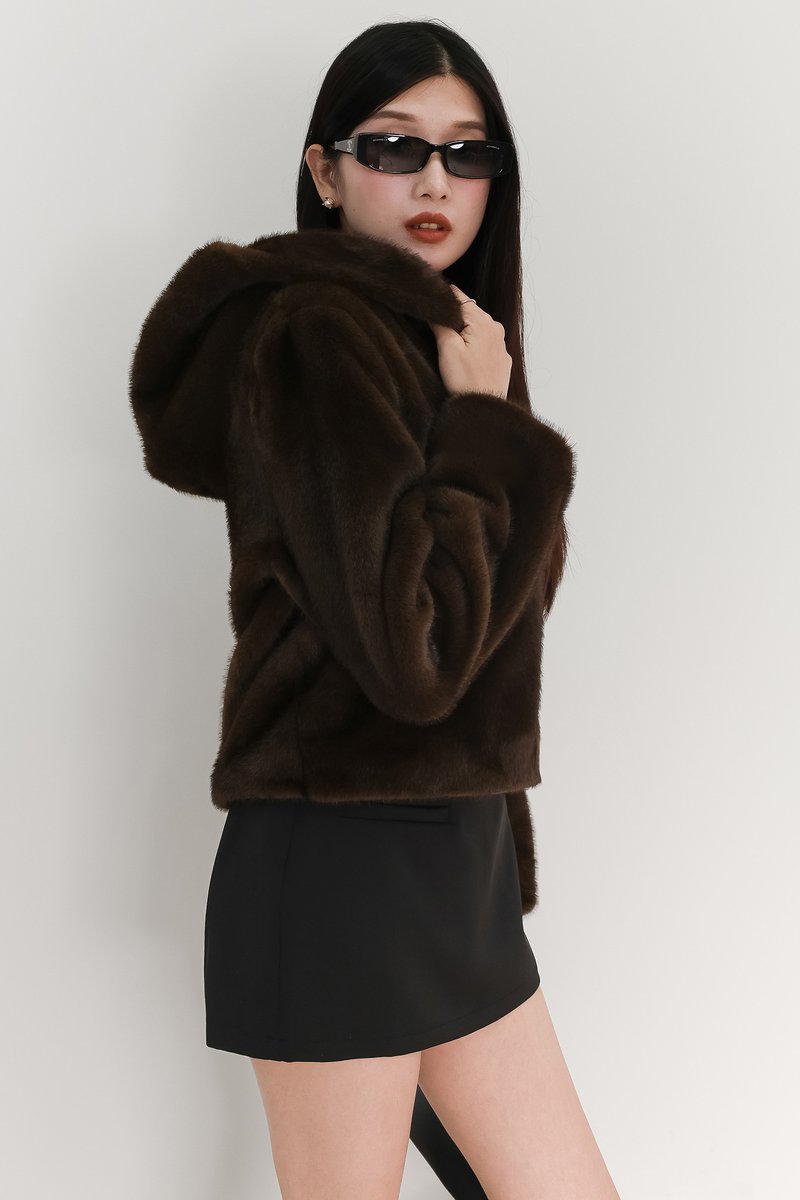 Fable Furry Jacket in Dark Brown
