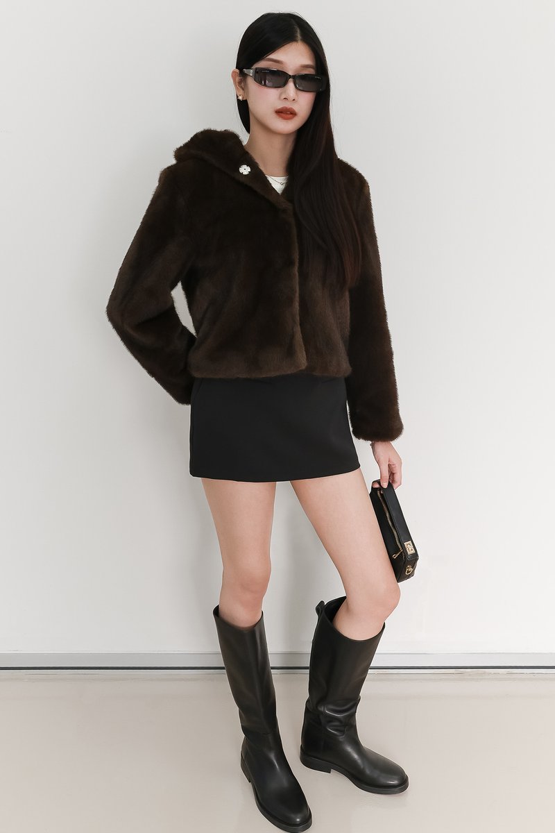Fable Furry Jacket in Dark Brown