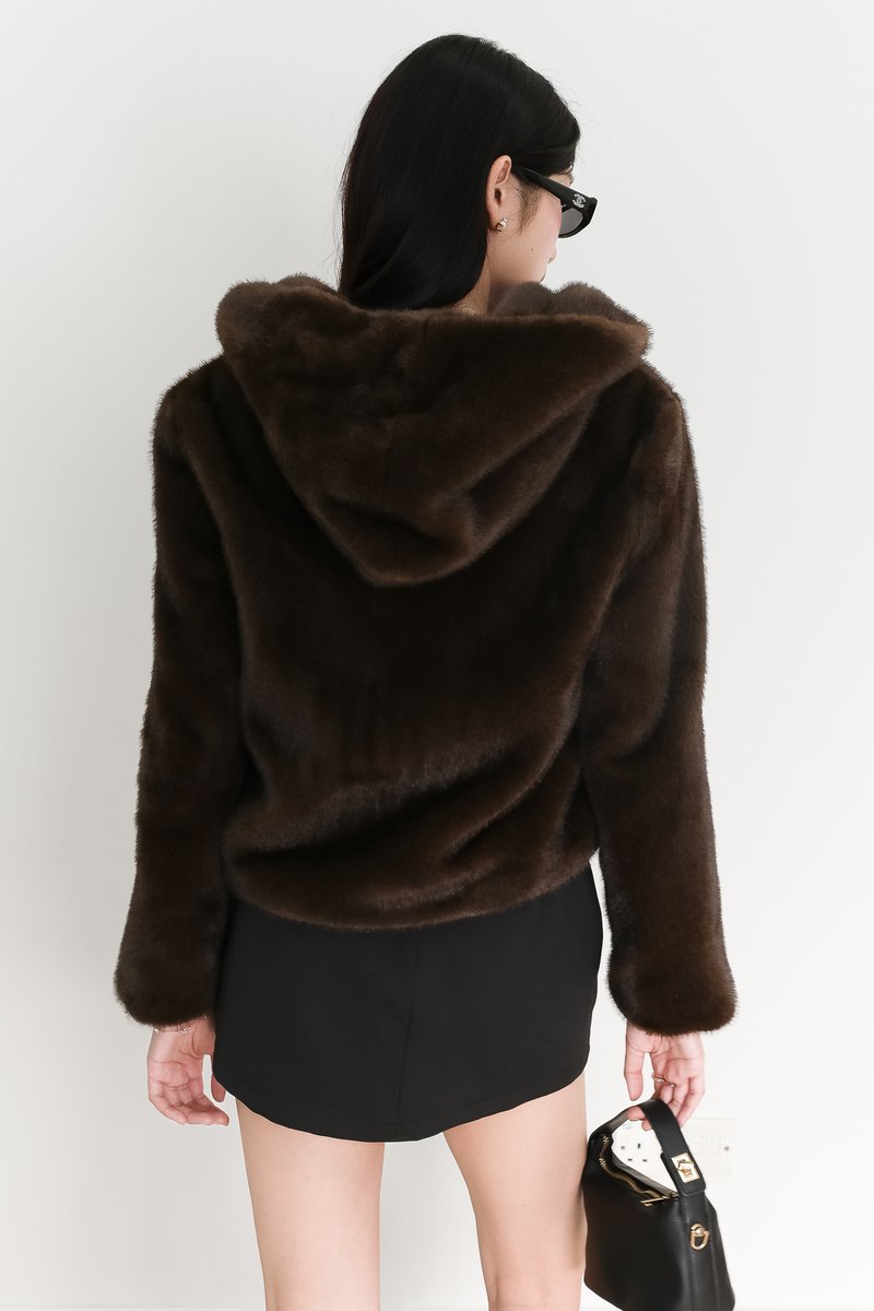 Fable Furry Jacket in Dark Brown