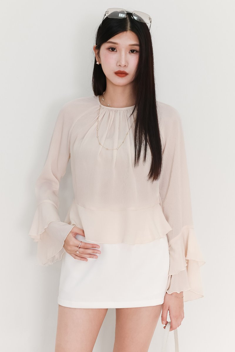 SALES EXCLUSIVE | Tenrie Textured Sleeved Top Tube Set in Nude Cream