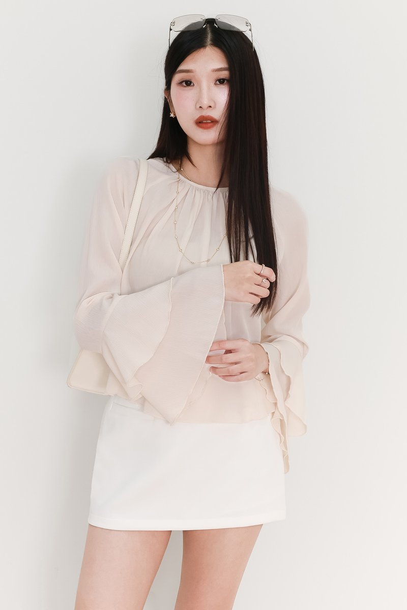 SALES EXCLUSIVE | Tenrie Textured Sleeved Top Tube Set in Nude Cream