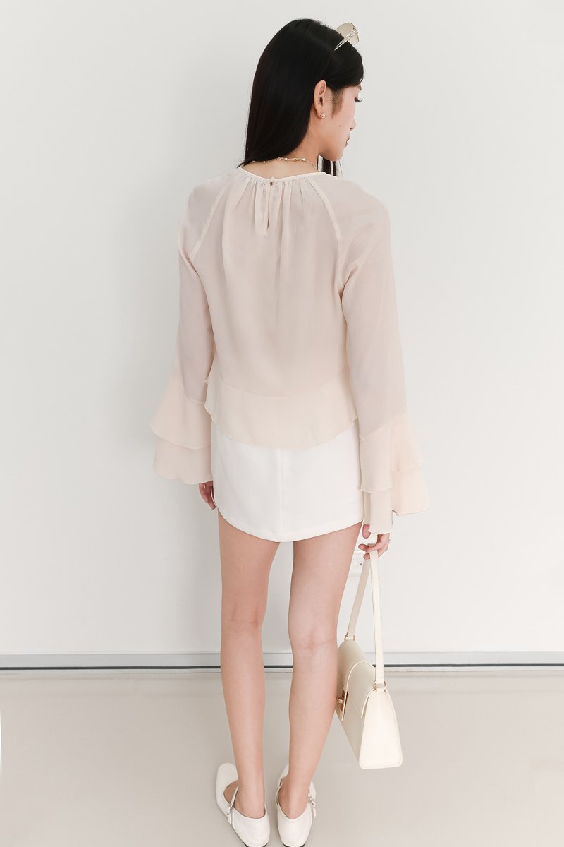 SALES EXCLUSIVE | Tenrie Textured Sleeved Top Tube Set in Nude Cream