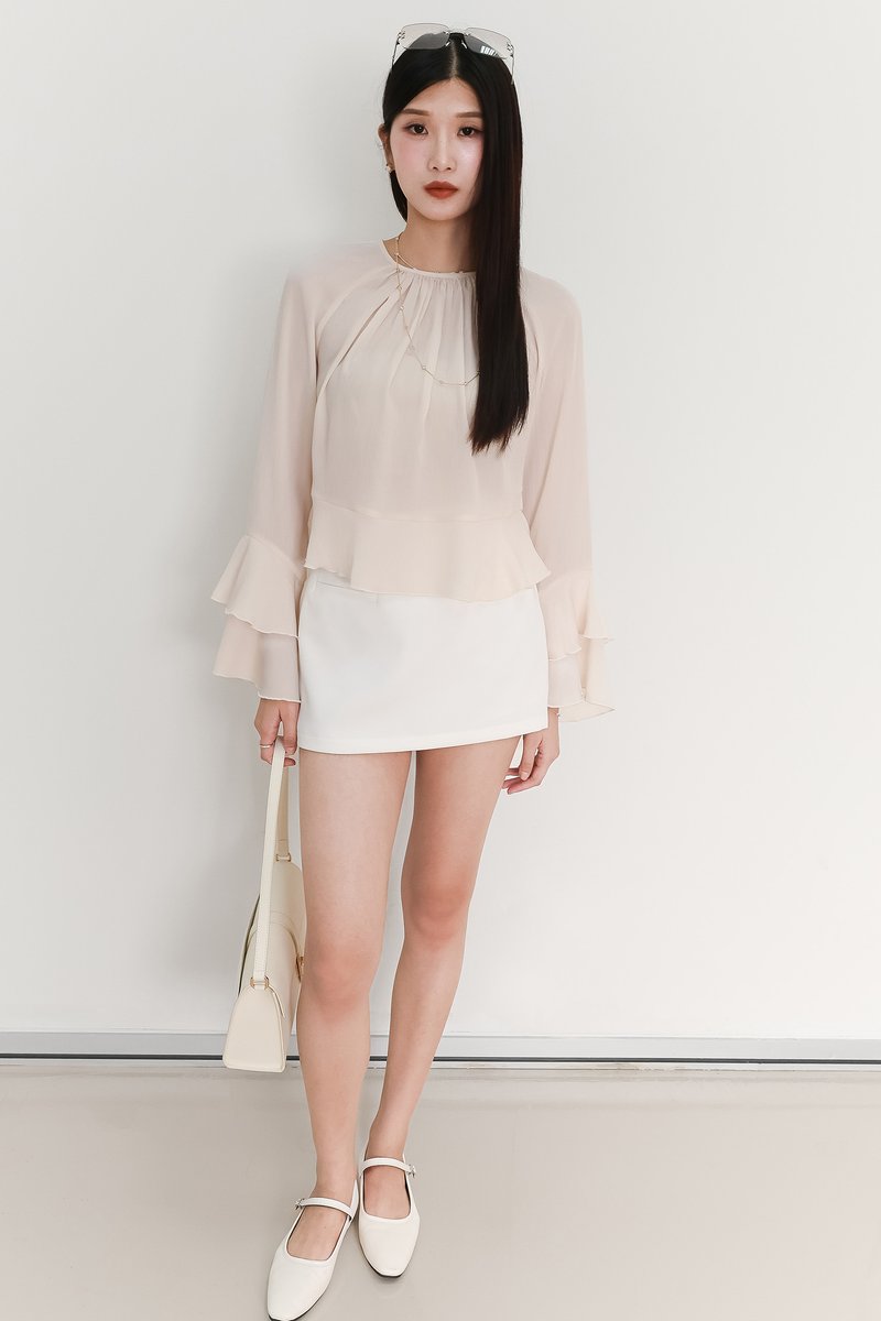 SALES EXCLUSIVE | Tenrie Textured Sleeved Top Tube Set in Nude Cream