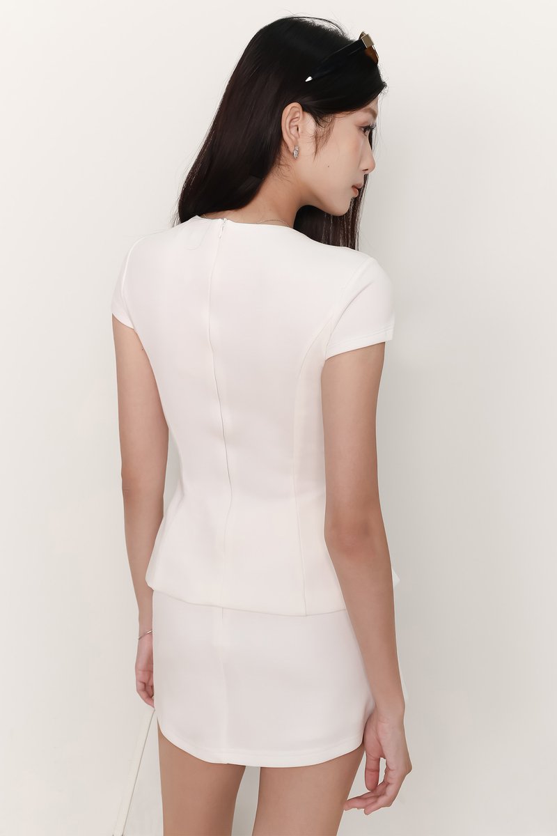 Carrine Co-ord Sleeved Top in White