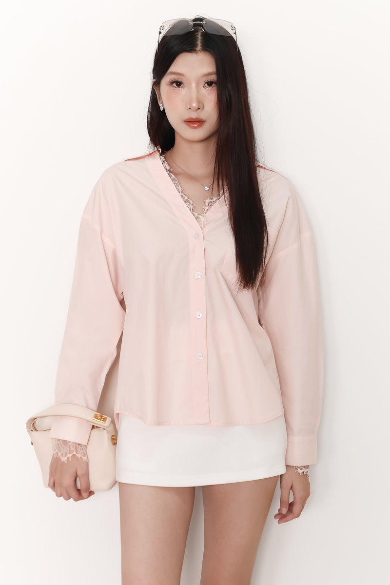 Loe Lace Trim Shirt in Light Pink