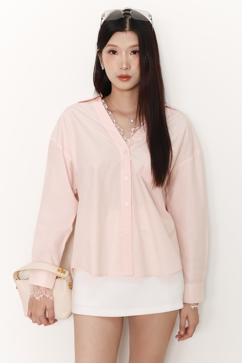 Loe Lace Trim Shirt in Light Pink