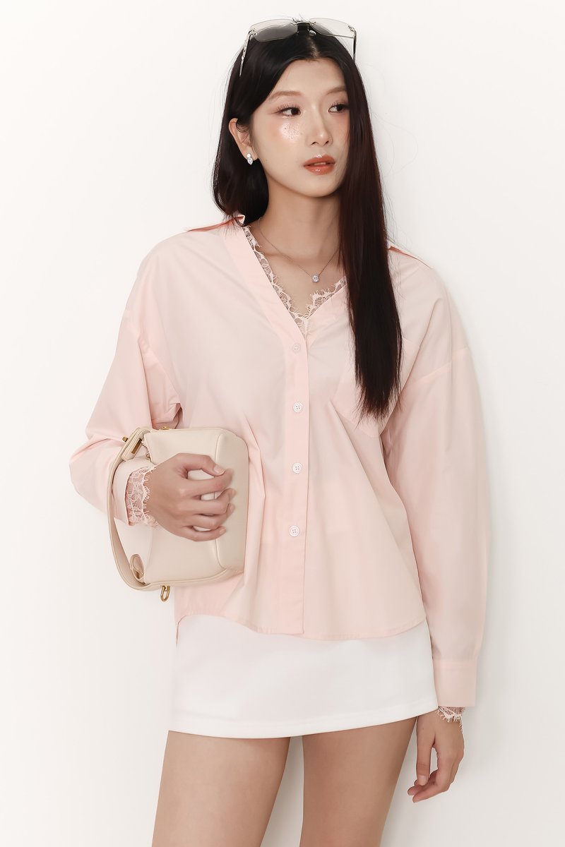 Loe Lace Trim Shirt in Light Pink