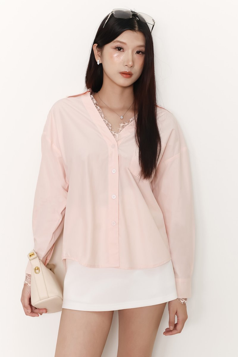 Loe Lace Trim Shirt in Light Pink
