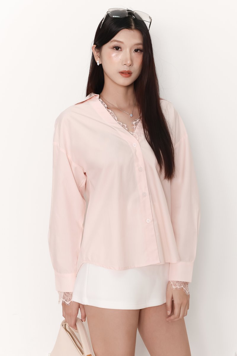 Loe Lace Trim Shirt in Light Pink