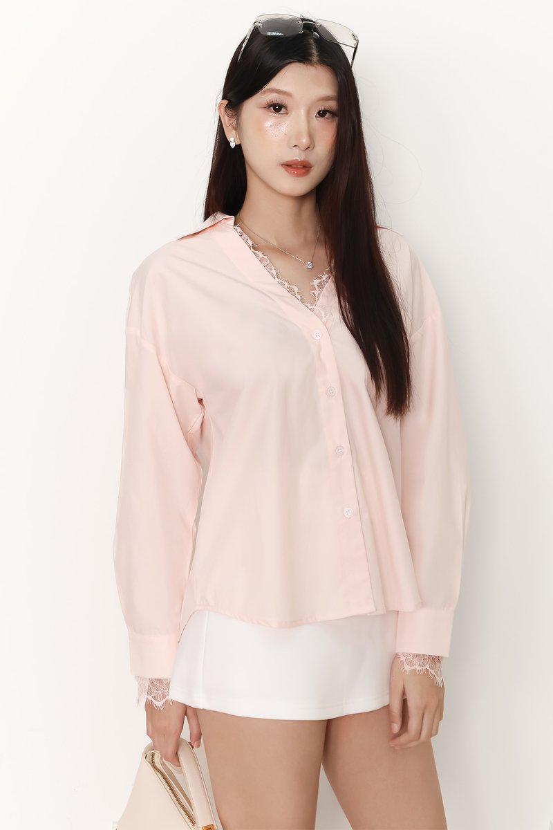 Loe Lace Trim Shirt in Light Pink