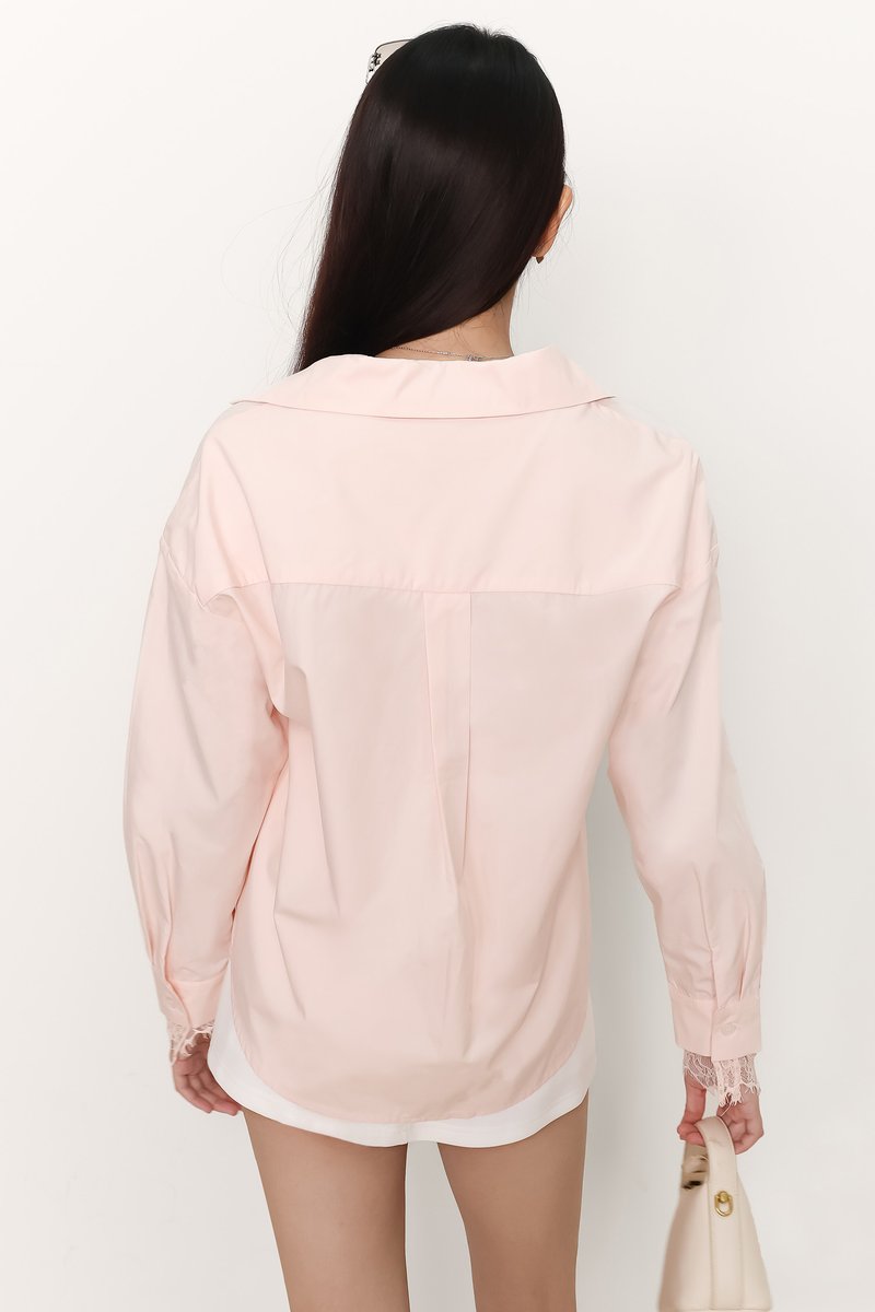 Loe Lace Trim Shirt in Light Pink