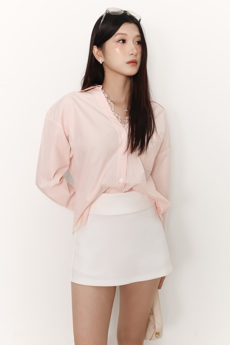 Loe Lace Trim Shirt in Light Pink