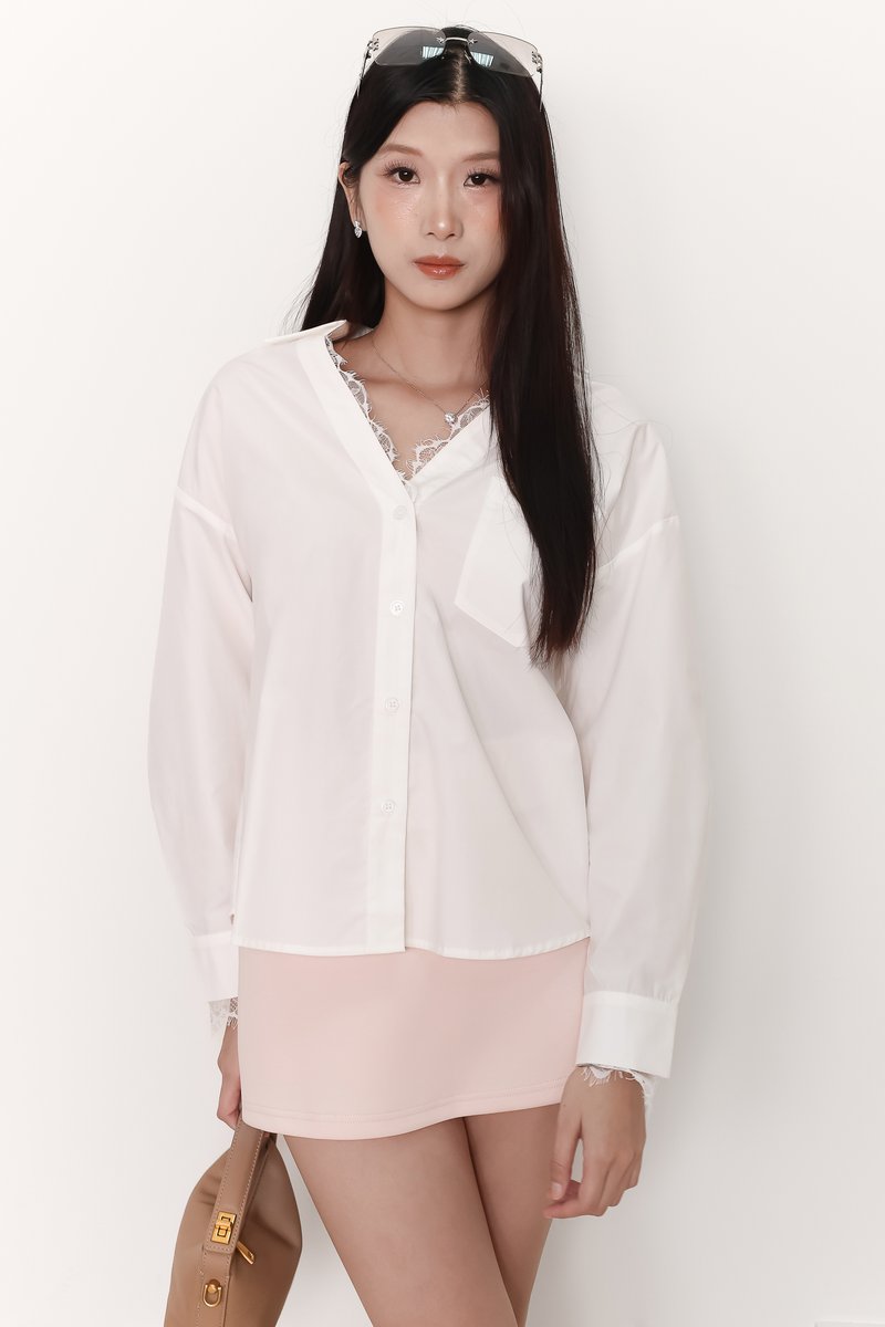 Loe Lace Trim Shirt in White