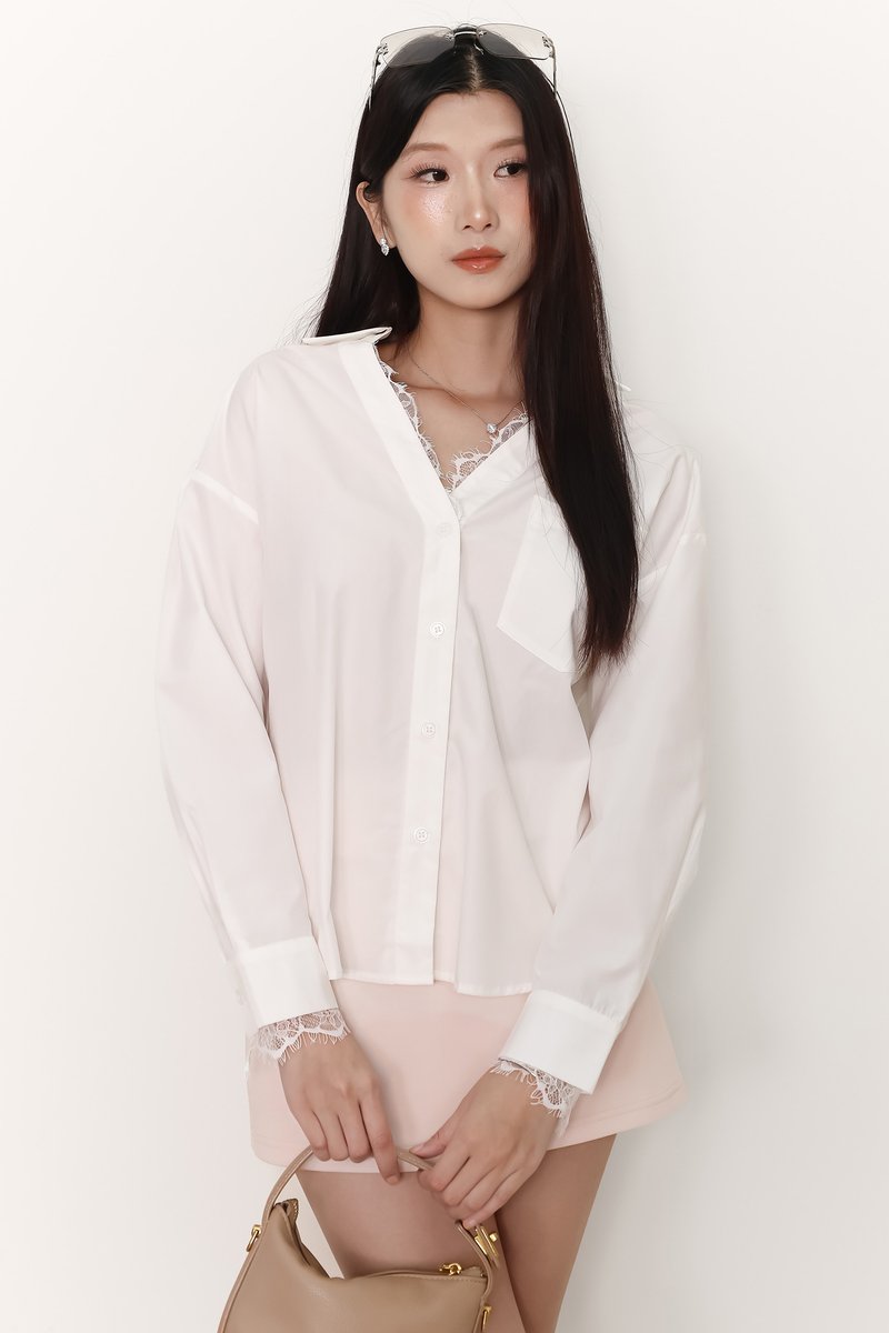 Loe Lace Trim Shirt in White