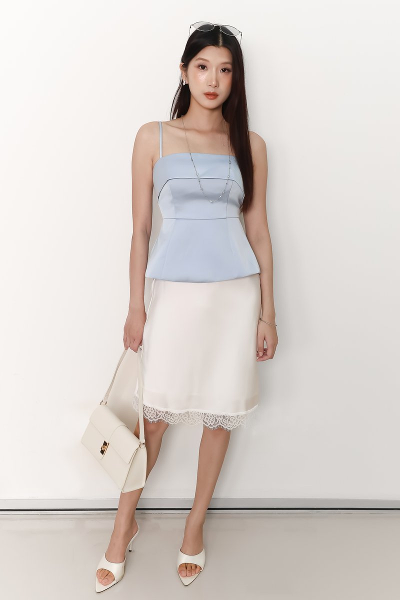 Maddy Midi Skirt With Lace Trim in White