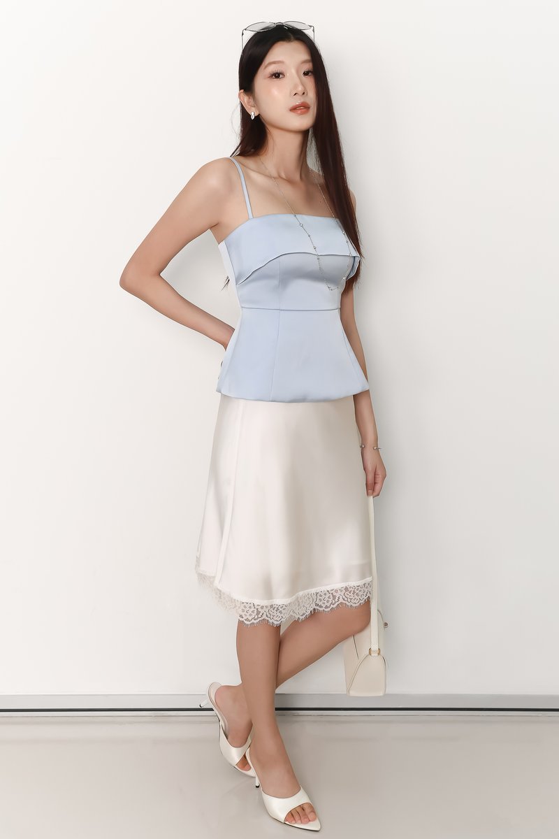 Maddy Midi Skirt With Lace Trim in White
