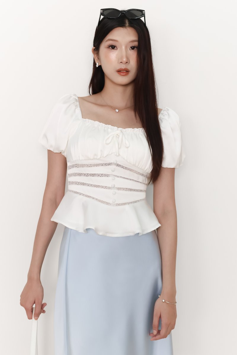 Perla Puffy Sleeved Top in White