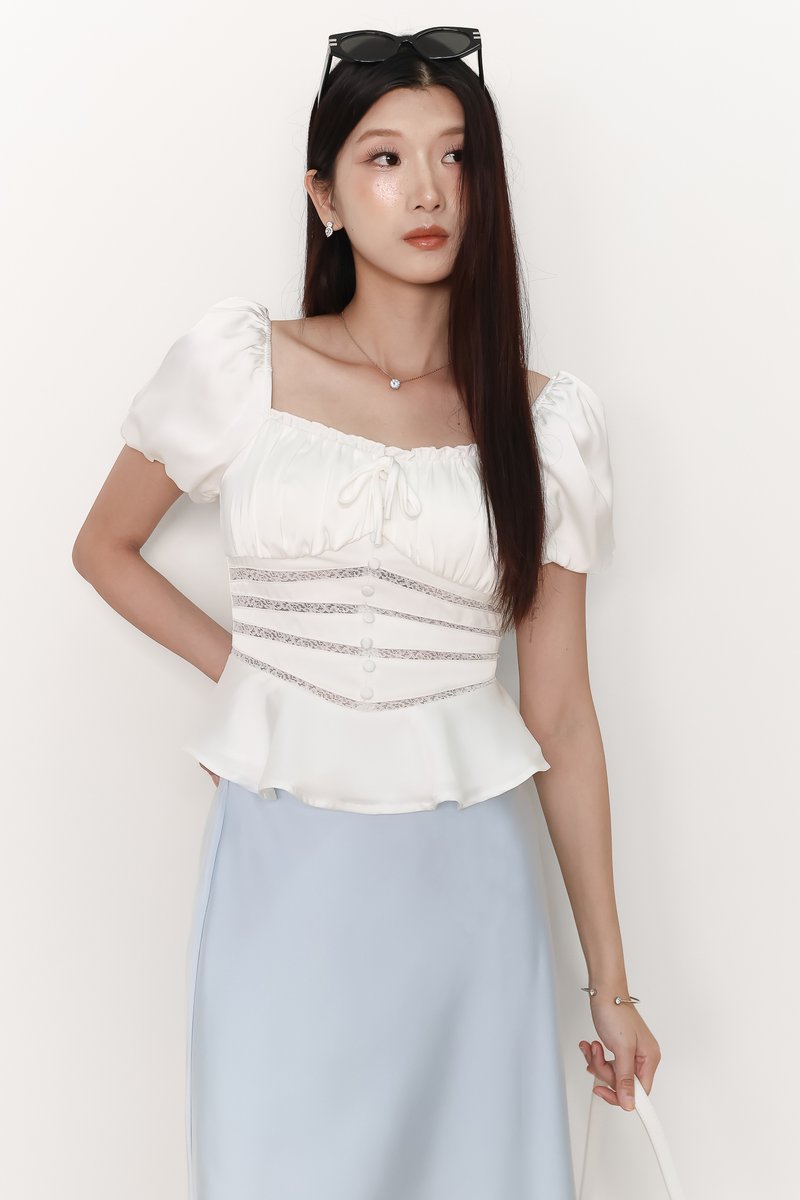 Perla Puffy Sleeved Top in White