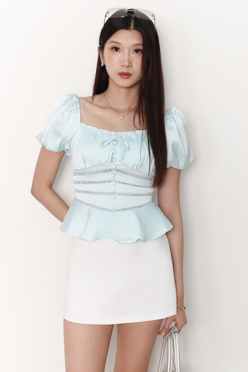 Perla Puffy Sleeved Top in Teal