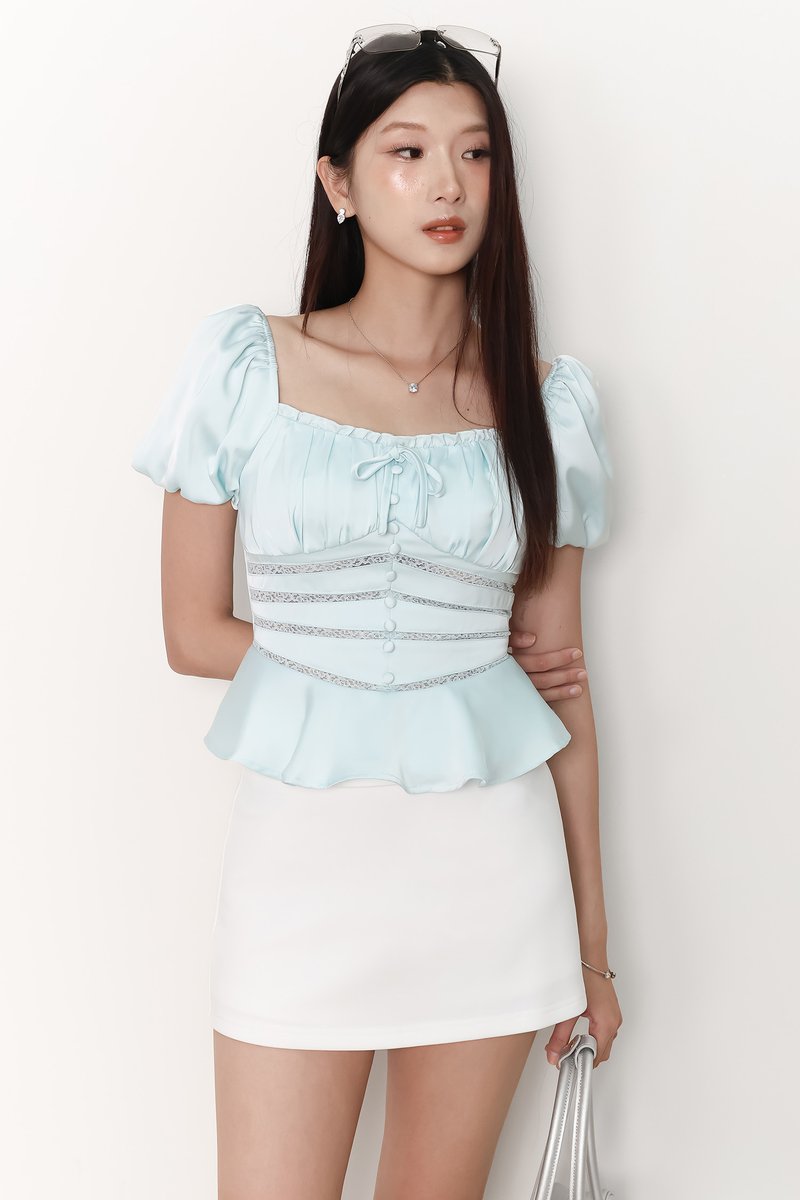 Perla Puffy Sleeved Top in Teal