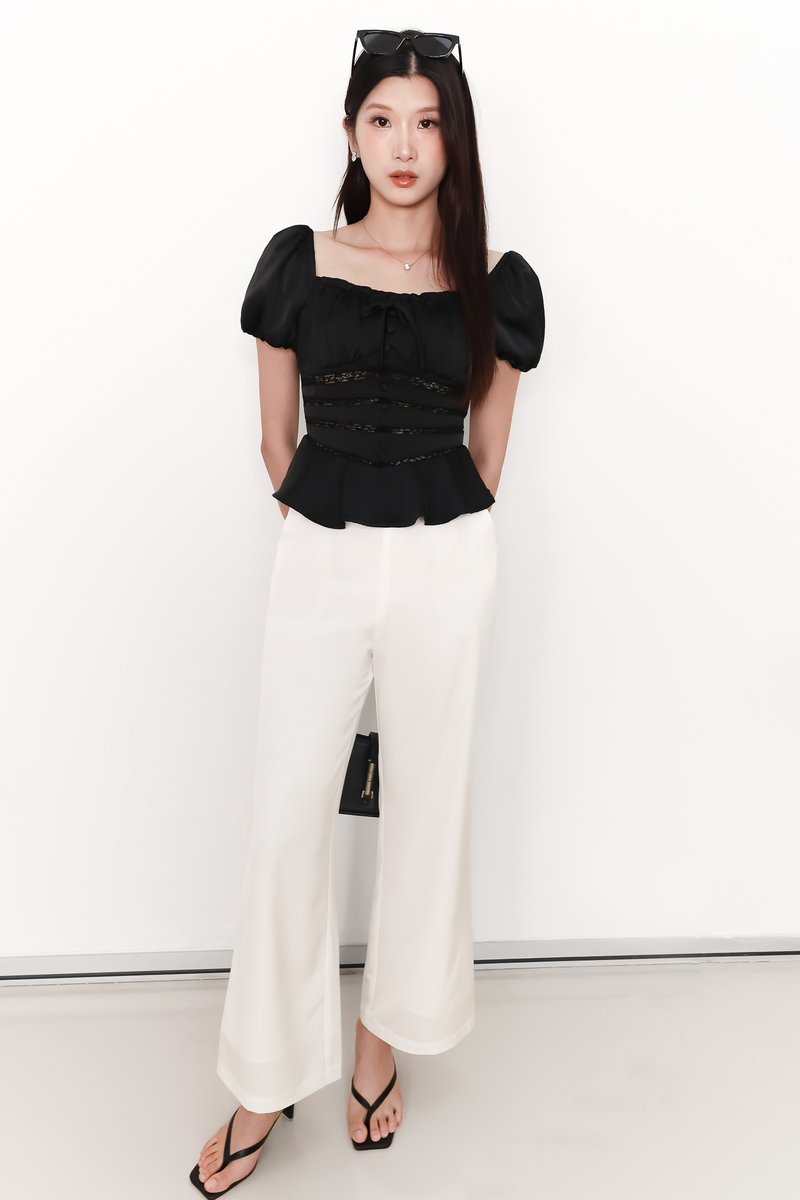 Perla Puffy Sleeved Top in Black