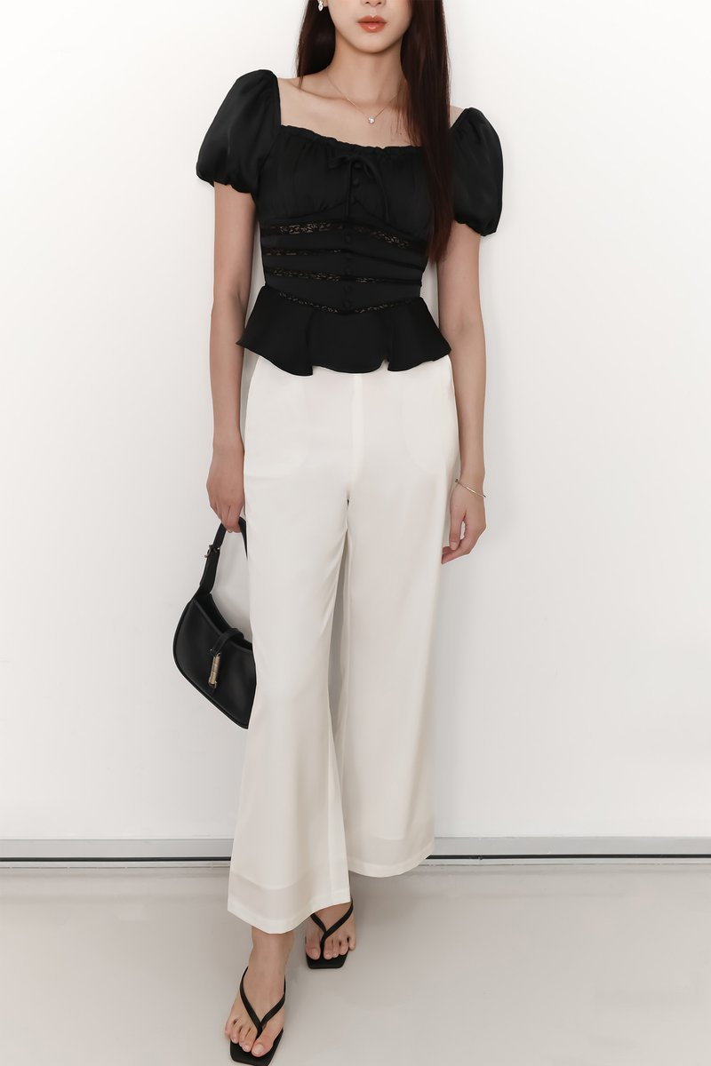 Perla Puffy Sleeved Top in Black