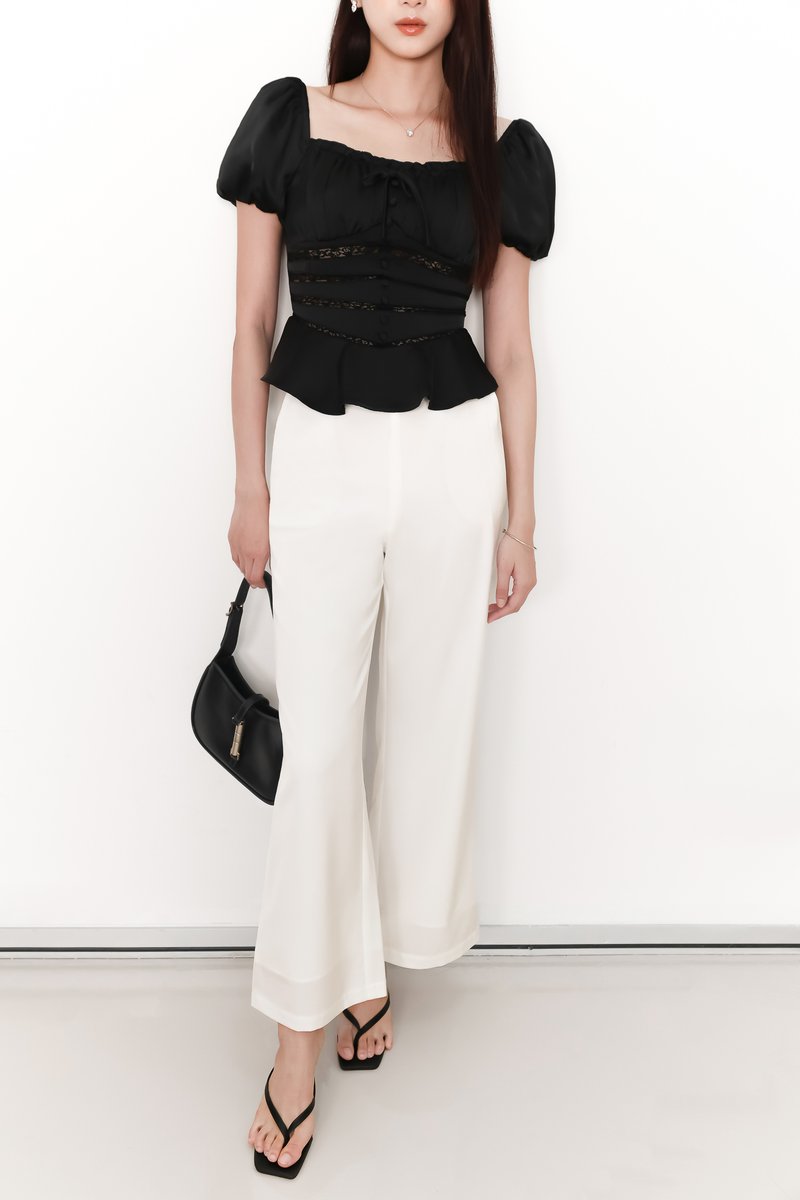 Perla Puffy Sleeved Top in Black