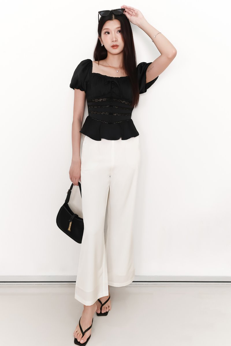 Perla Puffy Sleeved Top in Black